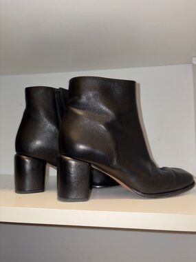 Vince Black Leather Ankle Booties with Block Heel